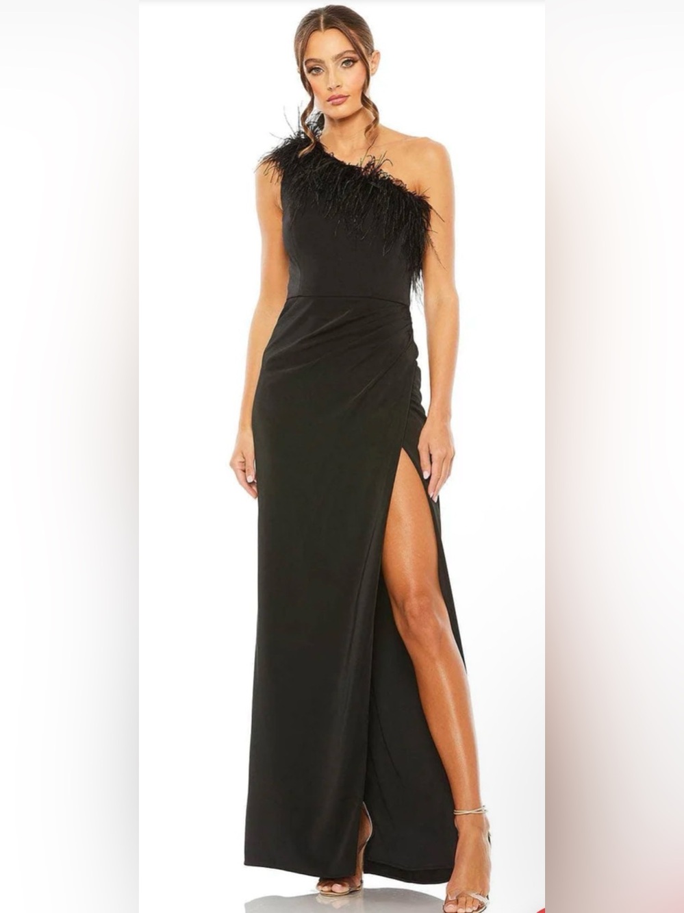 Midnight Muse Feather Glam ✨ Mac Duggal One Shoulder Black Gown NWT